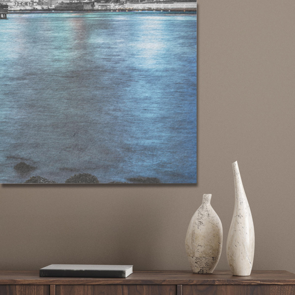 AKUSTIKPANEEL New York - Skyline - Stadt - Blau 90x90 cm - Blaugrau, Textil (90/0.9/90cm) - MuchoWow
