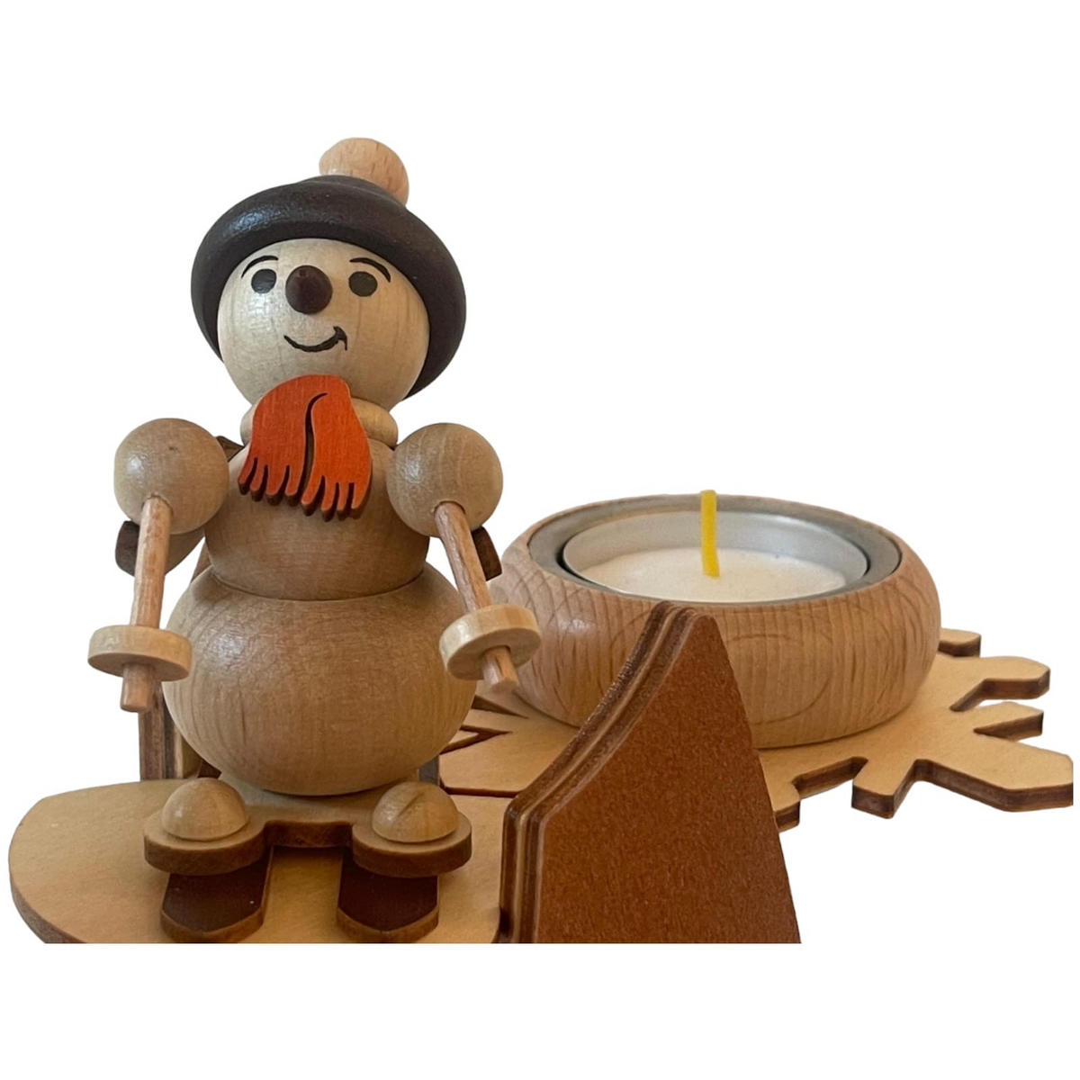 PYRAMIDE 2-stöckig Segel Schneemänner für 6 Teelichter 44/37/48 cm - Multicolor, Holz (37/48/44cm)