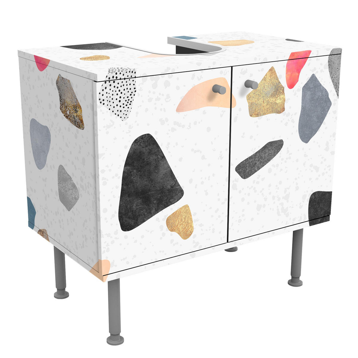 WASCHBECKENUNTERSCHRANK Weißer Terrazzo mit Goldsteinchen 60/55/35 cm - Weiß, Holzwerkstoff (60/55/35cm) - Bilderwelten