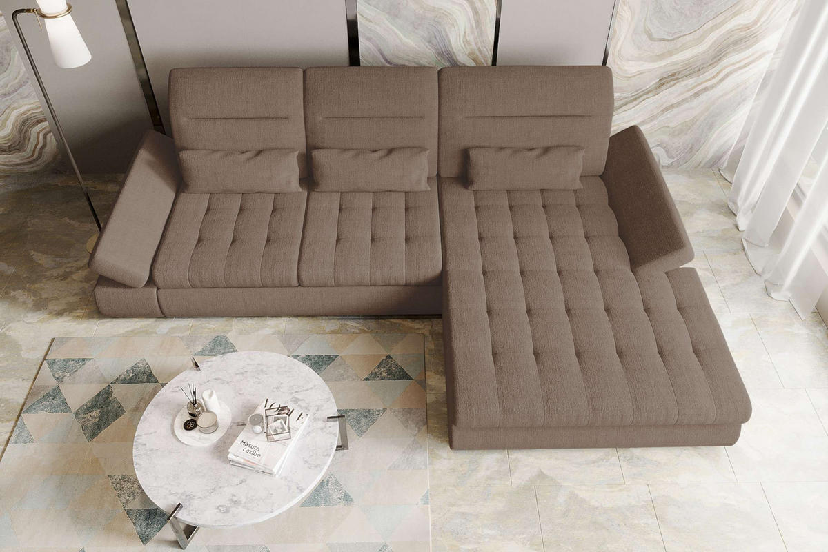 ECKSOFA Toscana Plus Velours inkl. Schlaffunktion - Sandfarben, Textil (300/179cm) - 99rooms