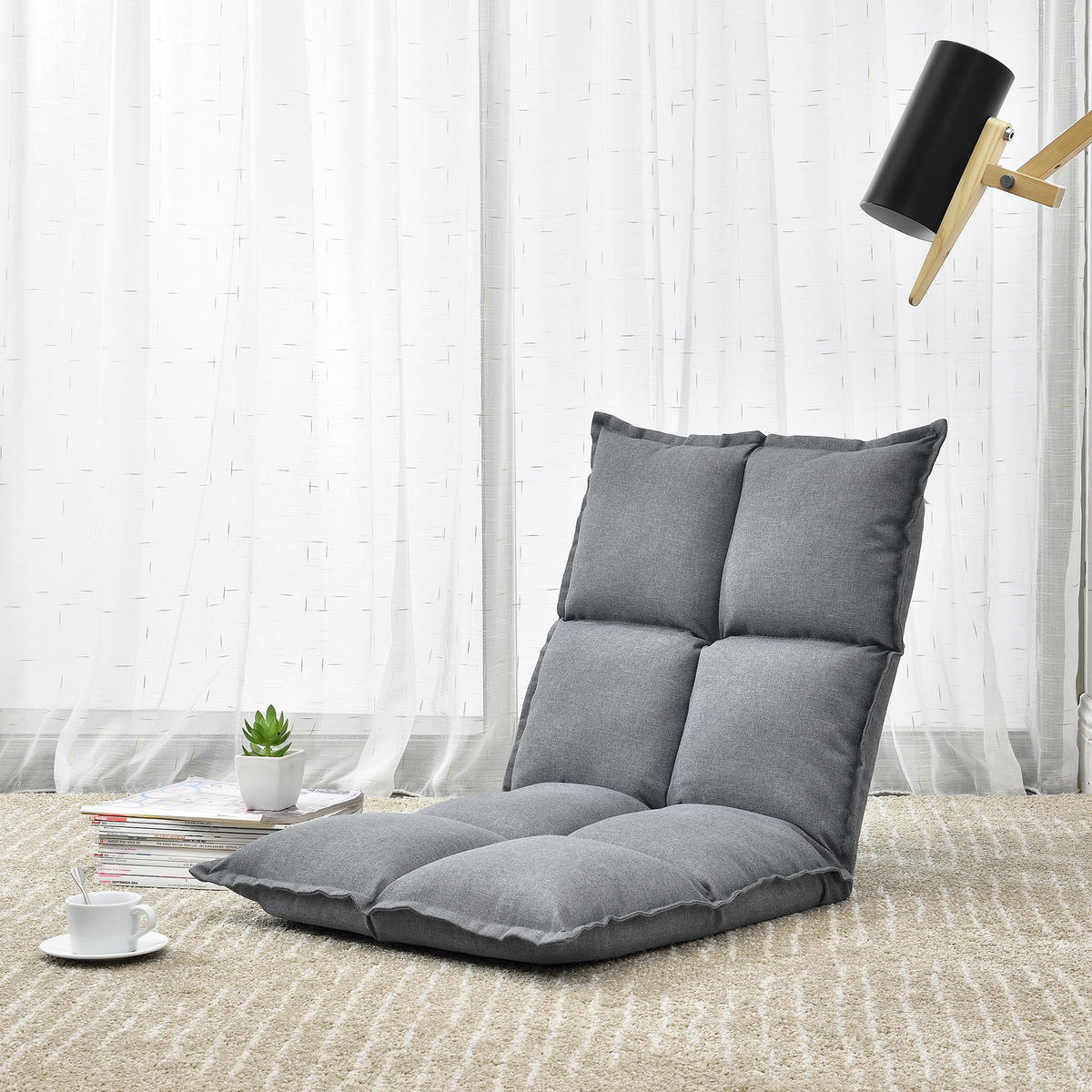 BODENSTUHL-SET 2 TLG. Deinze - Hellgrau, Textil (110/11/55cm) - [en.casa]