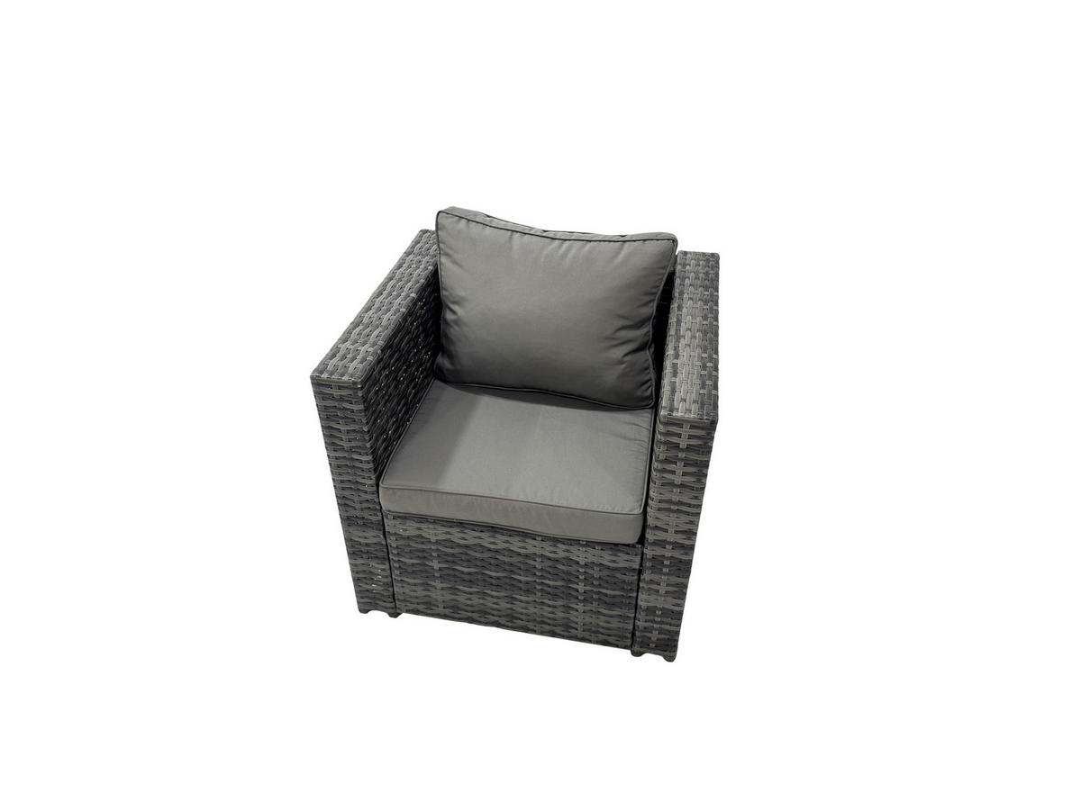 LOUNGESOFA SET mit Esstisch Polyrattan 7-Sitzer - Dunkelgrau/Grau, Glas/Kunststoff - Fimous