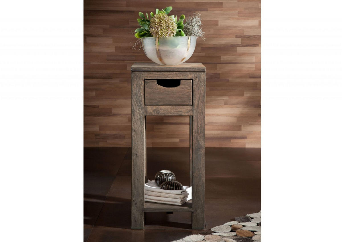 BEISTELLTISCH Sheesham 29x29x65 grau geölt NATURE GREY #31 - Grau, Holz (29/29/65cm) - Massivmoebel24