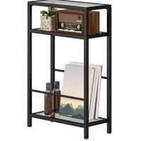 BEISTELLTISCH aus Glas 18x40x62 cm Schwarz mit 3 Ebenen, platzsparendem Design und verstellbaren Querstangen - Schwarz, Glas (40/18/62cm) - Modfu
