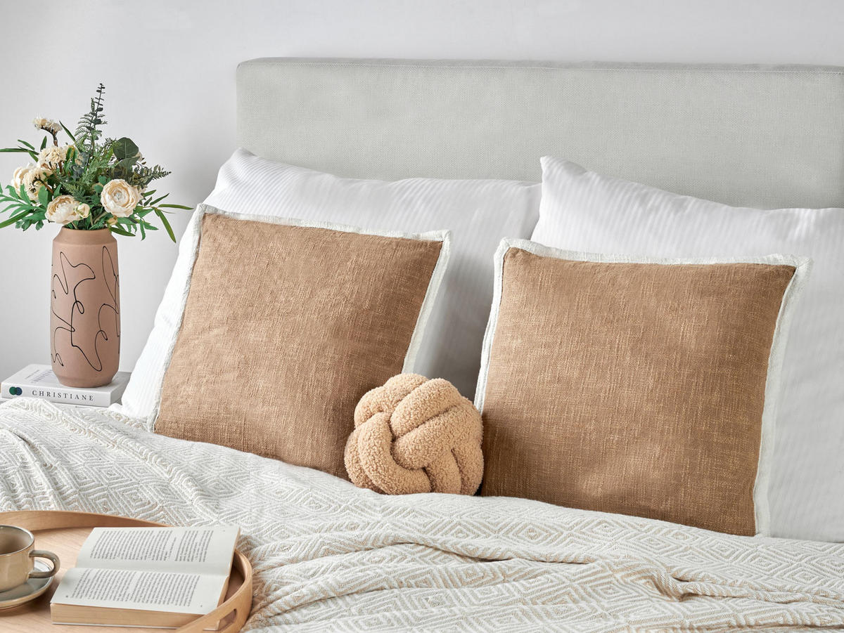 DEKOKISSEN 2er-Set Braun 45/45 cm Ianthe - Braun/Weiß, Naturmaterialien (45/45cm) - Beliani