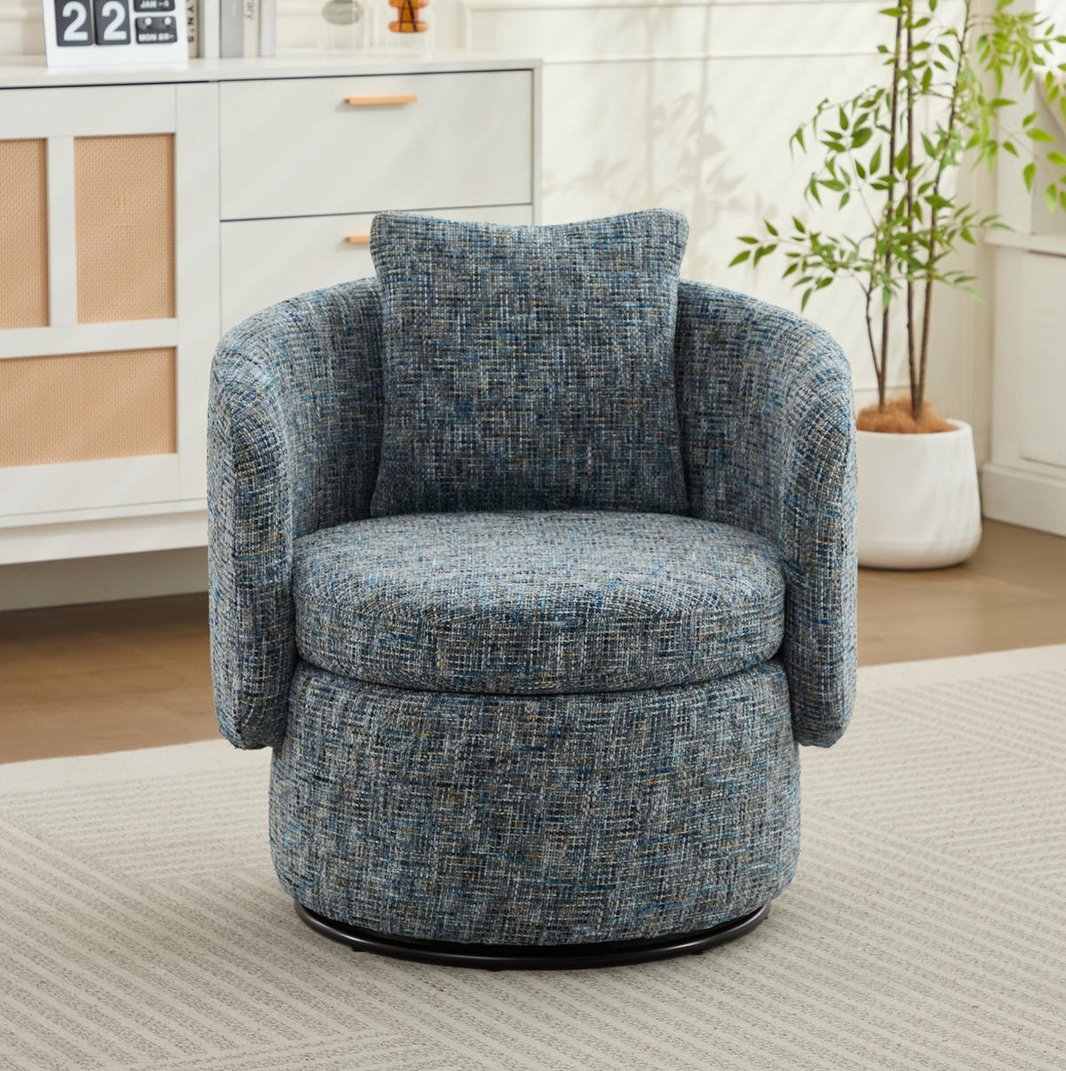 DREHSESSEL 72/66,5/76 cm aus Chenille mit 360°-Drehfunktion und Stauraum - Blau, Textil (66.5/76/72cm) - BEAOK