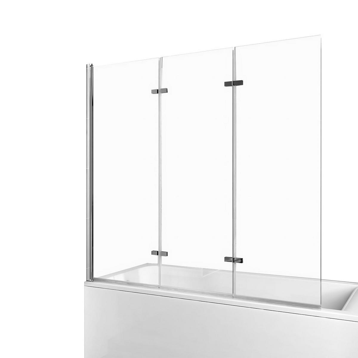 DUSCHWAND für Badewannen Faltbar mit Schwenkfunktion 140/130 cm - Transparent, Glas (130/140cm) - EMKE