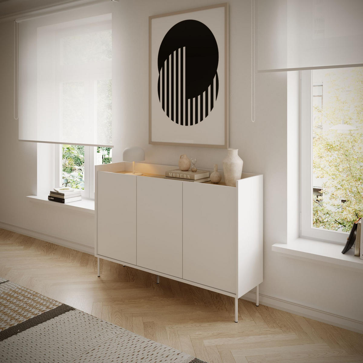 SIDEBOARD Tovi Weiß / Holzoptik Eiche 140 cm - Weiß, Holzwerkstoff/Metall (139.8/95.5/36.4cm) - Selsey