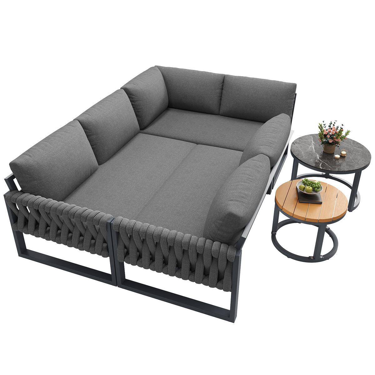 LOUNGESET Modular 5-6 Personen Grau Mit Verstellbaren Füßen - Grau, Kunststoff - FLIEKS