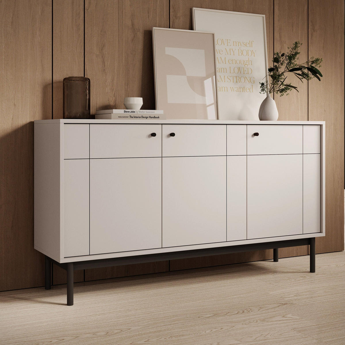 KOMMODE Sabi Linea Eiche - Beige, Holzwerkstoff (153.5/83.5/39cm) - Pillovely