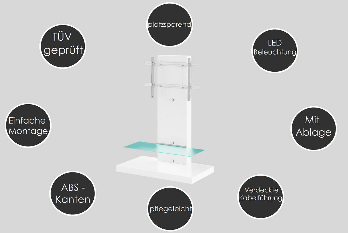 TV RACK rechteckig Grau Hochglanz Glas 100/134/55 cm - Grau, Holzwerkstoff (100/134/55cm)
