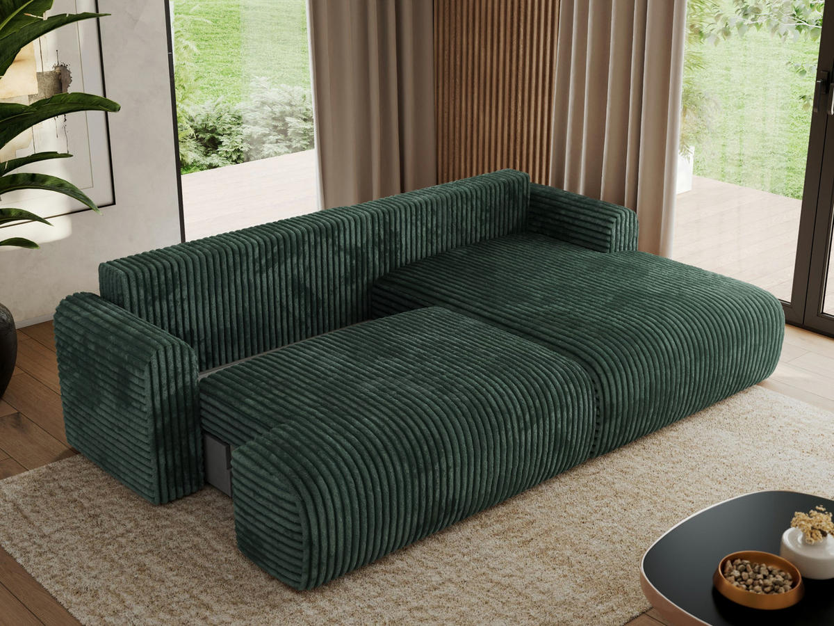 ECKSCHLAFSOFA TONO L Grün Cord - rechts - Schwarz/Grün, Kunststoff/Textil (150/260cm) - MKS
