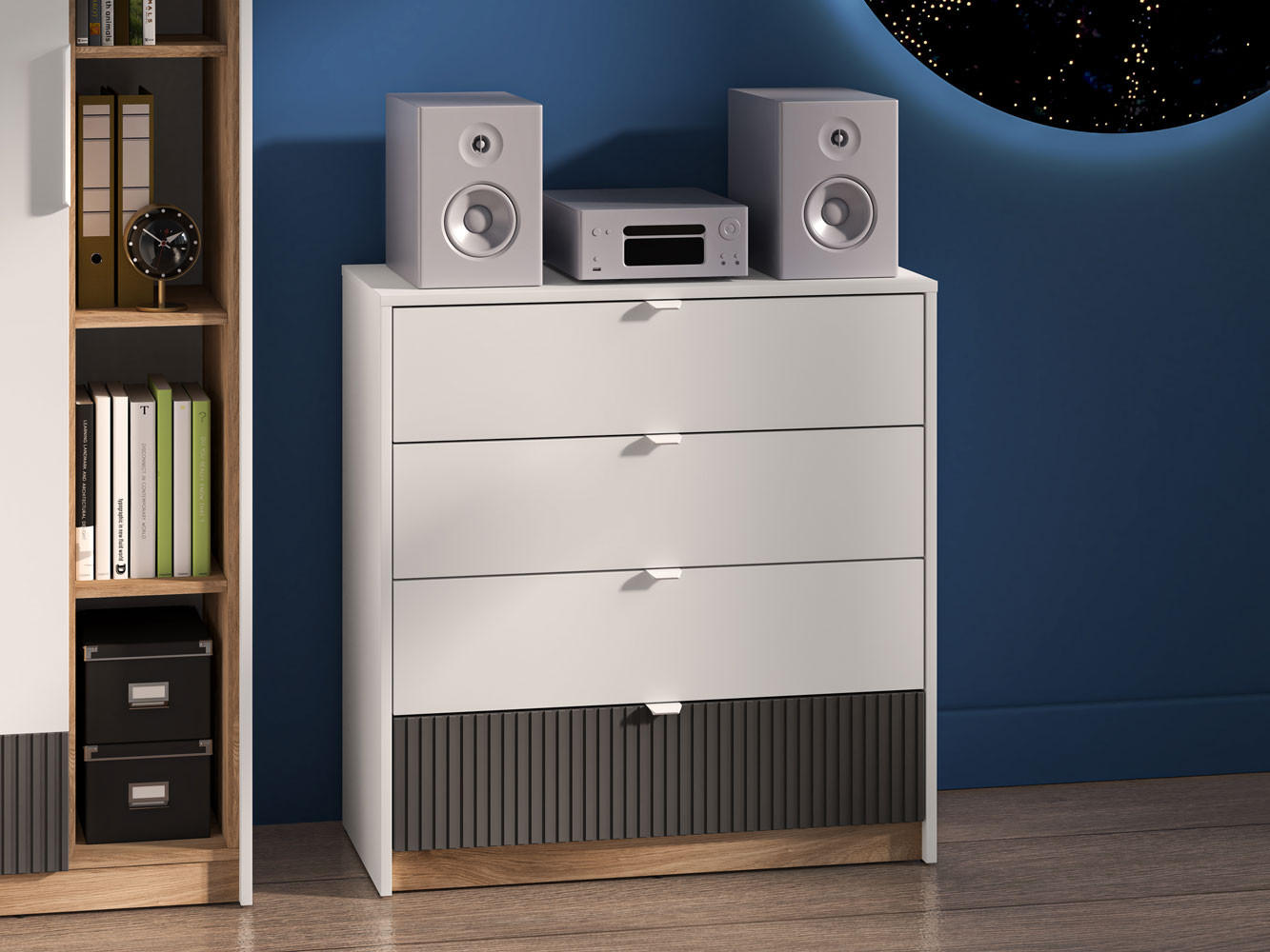 KOMMODE Torino Weiß / Eiche Castello / Graphit 82 / 40 / 86cm - Weiß/Braun, Holz/Holzwerkstoff (82/86/40cm) - Feldmann-Wohnen