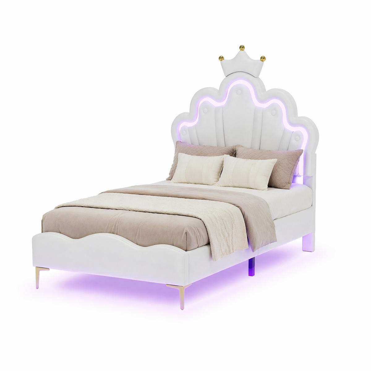 DĚTSKÁ POSTEL 90/200 cm v bílé barvě s LED osvětlením a korunkou - bílá, kov/kompozitní dřevo (90/200cm) - CHICFURN