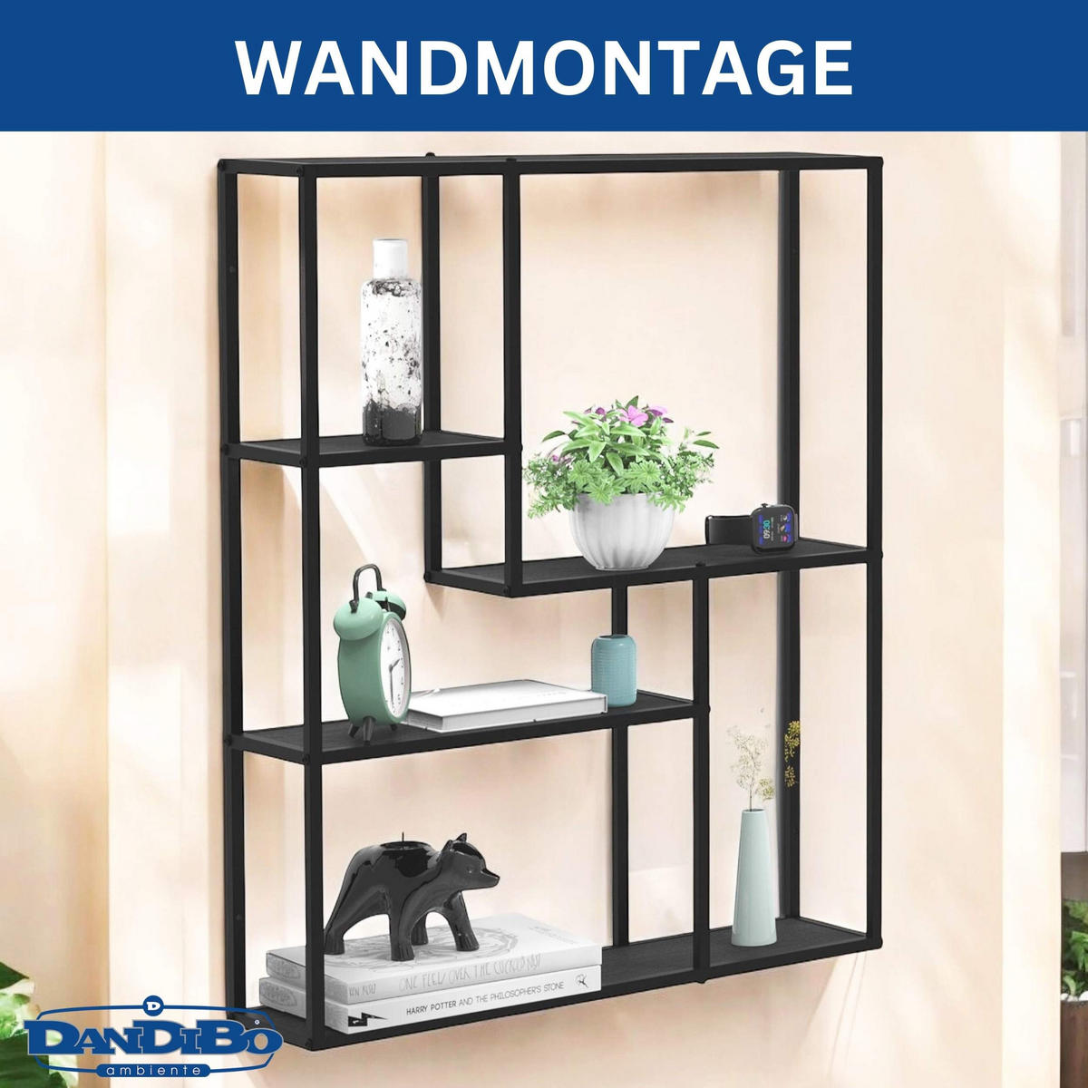 WANDREGAL Metall Schwarz Wandmontage 90x75x20 cm - Schwarz, Metall (75/91/20cm) - DanDiBo
