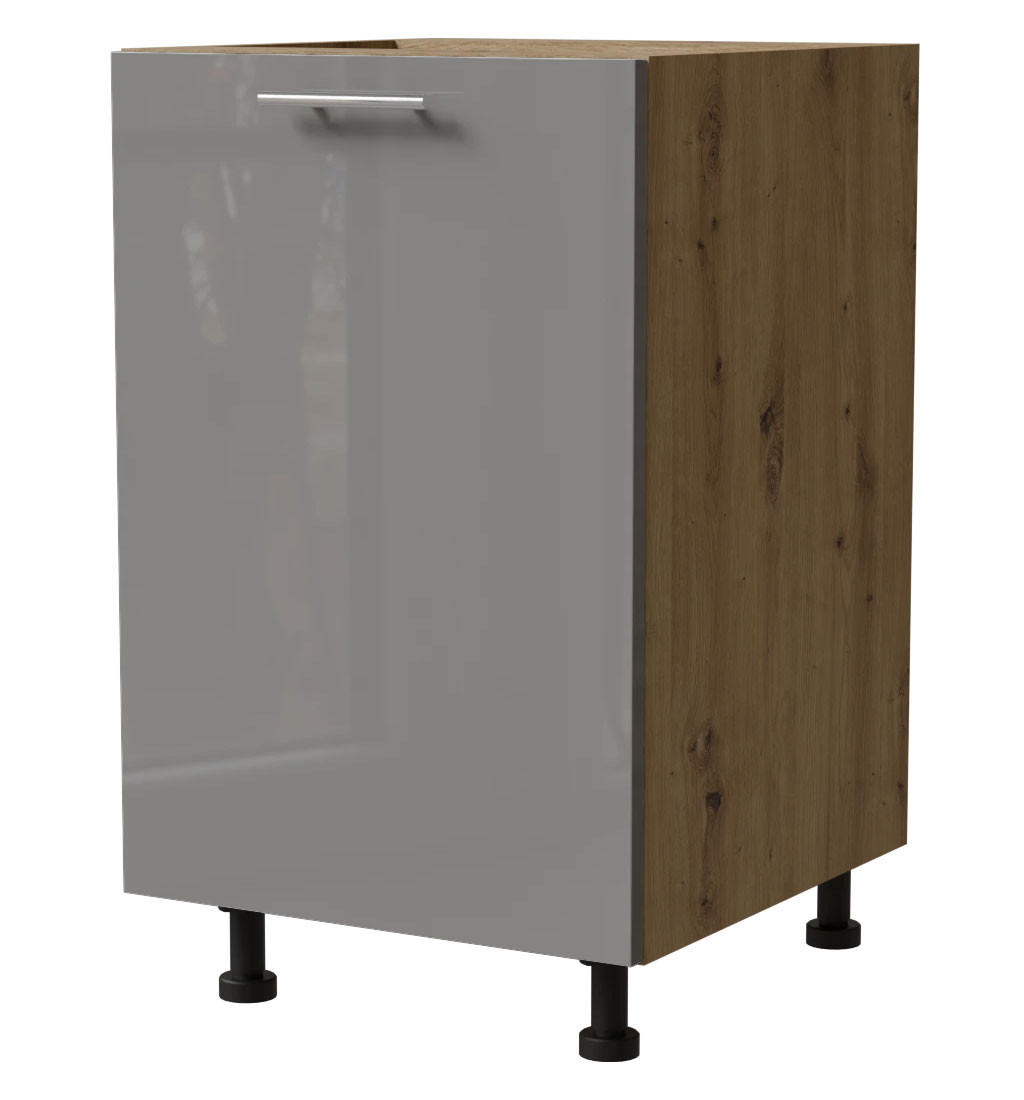 KÜCHENUNTERSCHRANK Essen D1D/50 Grau Hochglanz / Eiche Artisan Matt 50 / 50 / 82cm - Eiche Artisan/Grau, Holz/Holzwerkstoff (50/82/50cm) - Feldmann-Wohnen