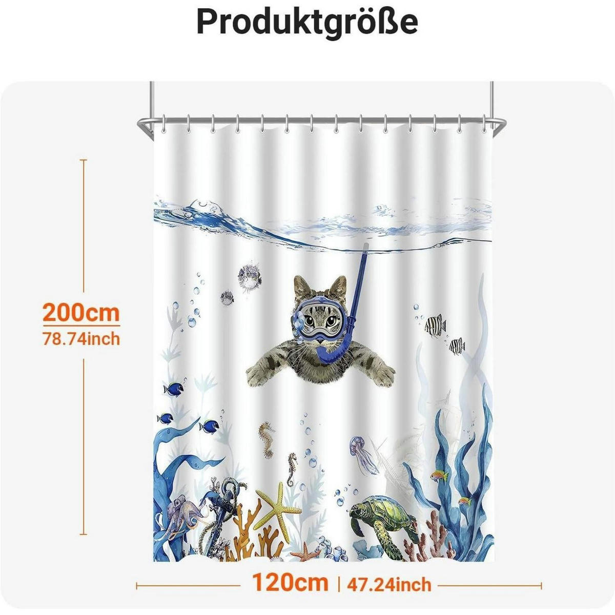 DUSCHVORHANG Katzenschwimmen 120 x 200 cm Textil Wasserabweisend Waschbar - Multicolor, Textil (120/200cm)