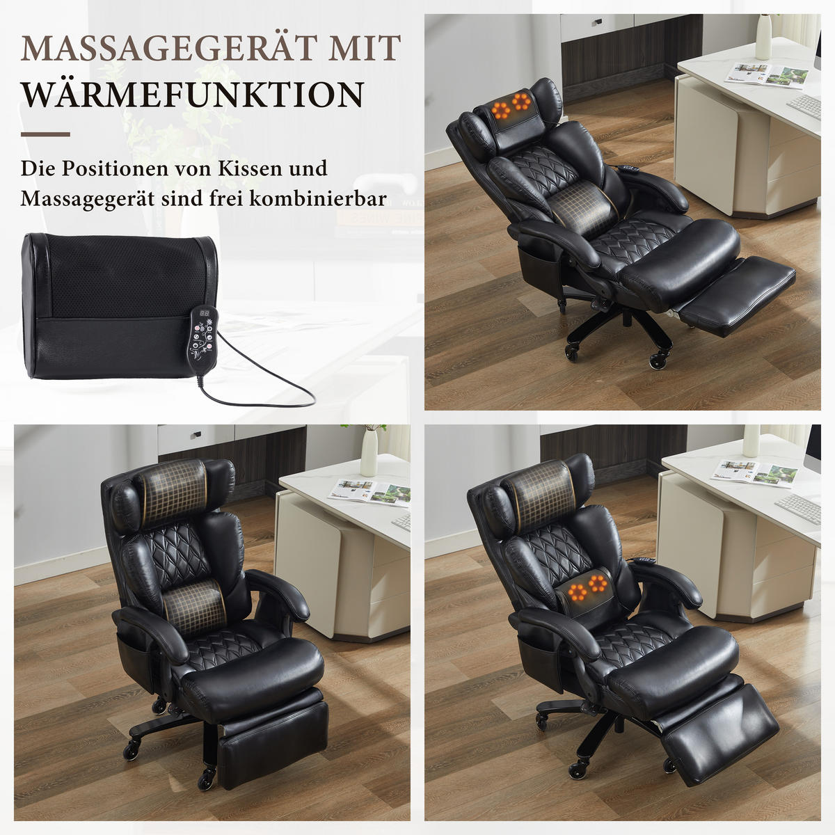 BÜROSTUHL Schwarz 88/70/112.5 cm mit Massagefunktion - Schwarz, Metall (88/112.5/70cm) - PANGIVO