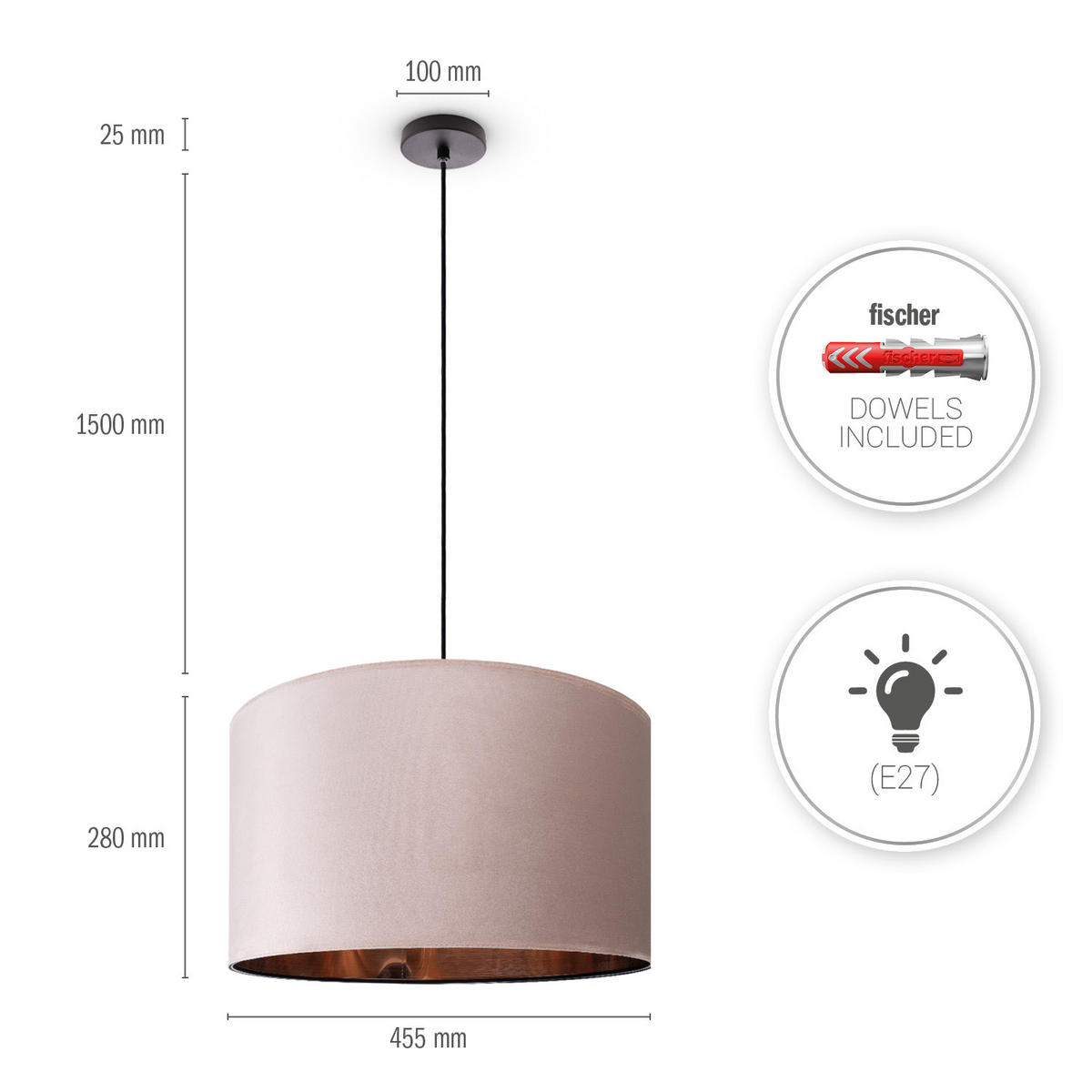 PENDELLEUCHTE Hugo Pd1 - Schwarz, Metall (45.5/45.5/28cm) - Paco Home