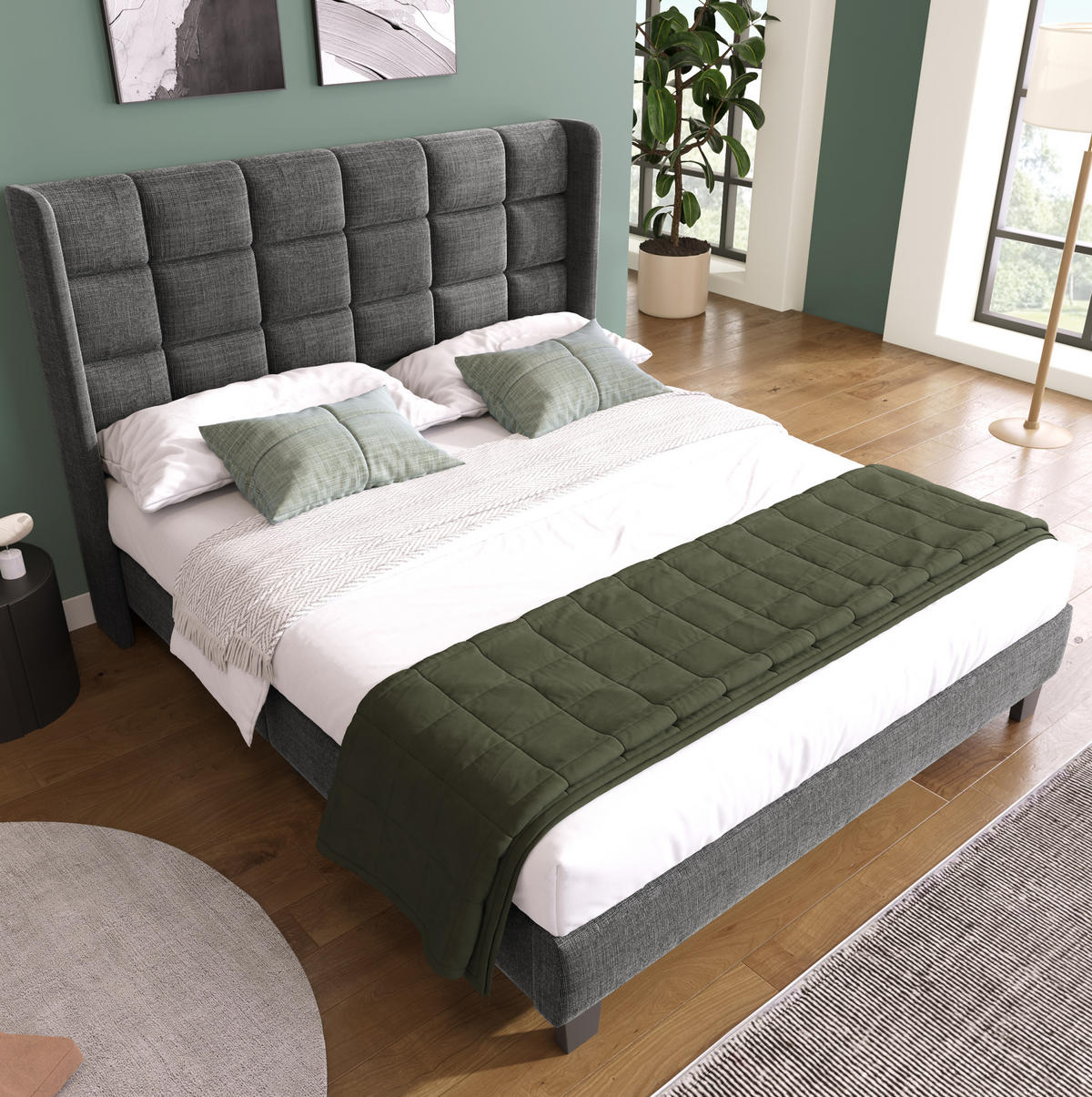 TAPECIRANI krevet 140/200 cm sivi od lana s uzglavljem i podnicom - siva, tekstil (140/200cm) - OKWISH