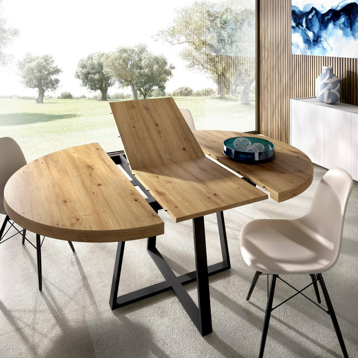 ESSTISCH ausziehbar Holz-Effekt Knoteneiche 110x158h77 - Schwarz, Holzwerkstoff (110/158/77cm) - DMORA