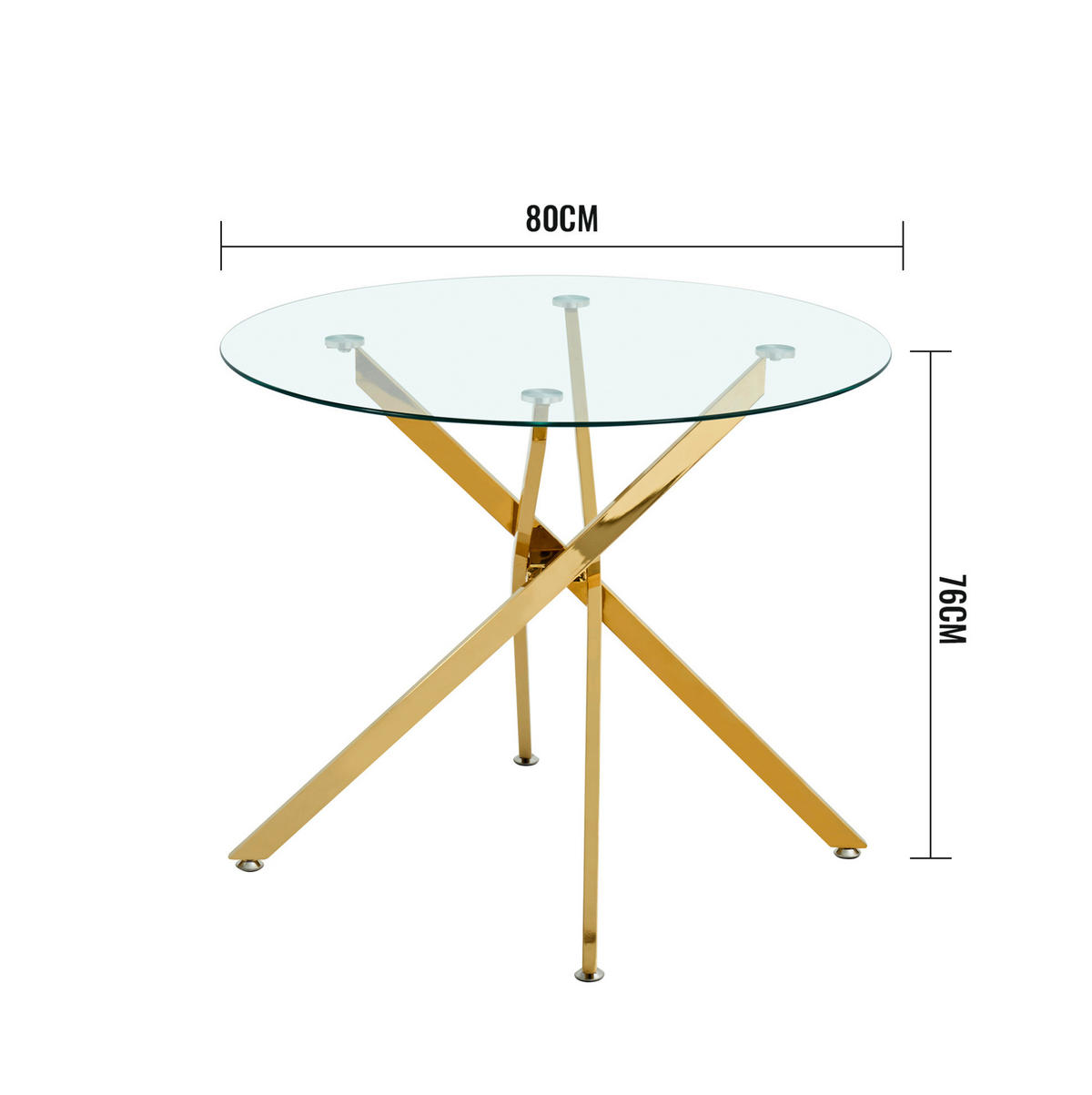 ESSTISCH 80/80/76 cm mit Tischplatte aus gehärtetem Glas und Kreuzgestell, Metall/Glas, Gold - Goldfarben, Metall (80/80/76cm) - Redom