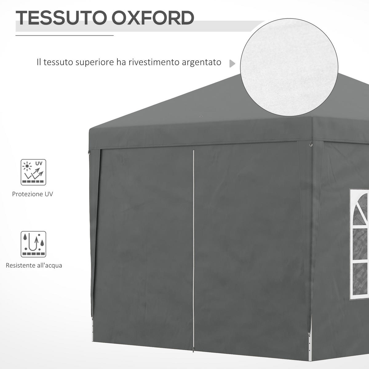 PAVILLON (3 x 3 m) mit 4 Seitenwänden,Faltbarer - Grau, Metall (295/258/295cm) - Vallsero