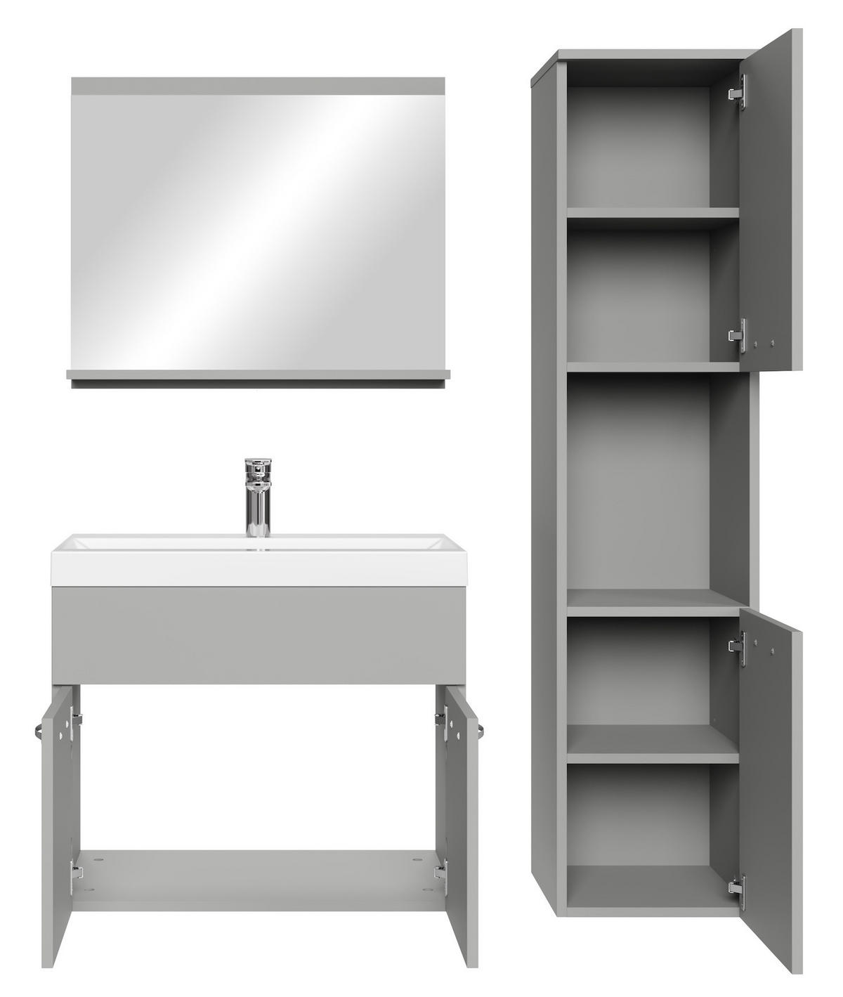 BADMÖBEL-SET Montreal 4 Teile Grau Matt - 60 x 35 x 51 cm - Grau, Holz (60/51/35cm) - Badplaats