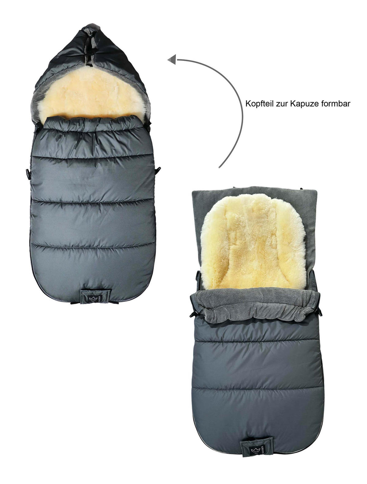 KINDERWAGENFUSSSACK Sheep mit Lammfelleinlage, anthracite - Grau, Textil/Fell (45/100cm) - Kaiserbaby