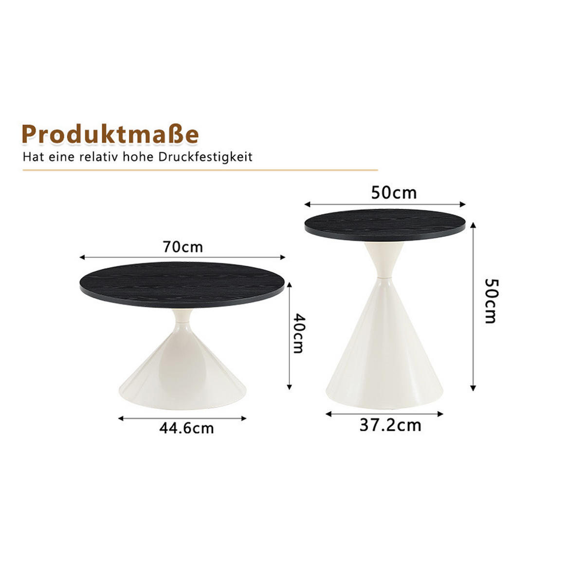 COUCHTISCH-SET DE-37434 2er-Set konusförmig mit Holzoptik Schwarz/Creme - Creme/Schwarz, Metall (50/50/50cm) - ComfortXL