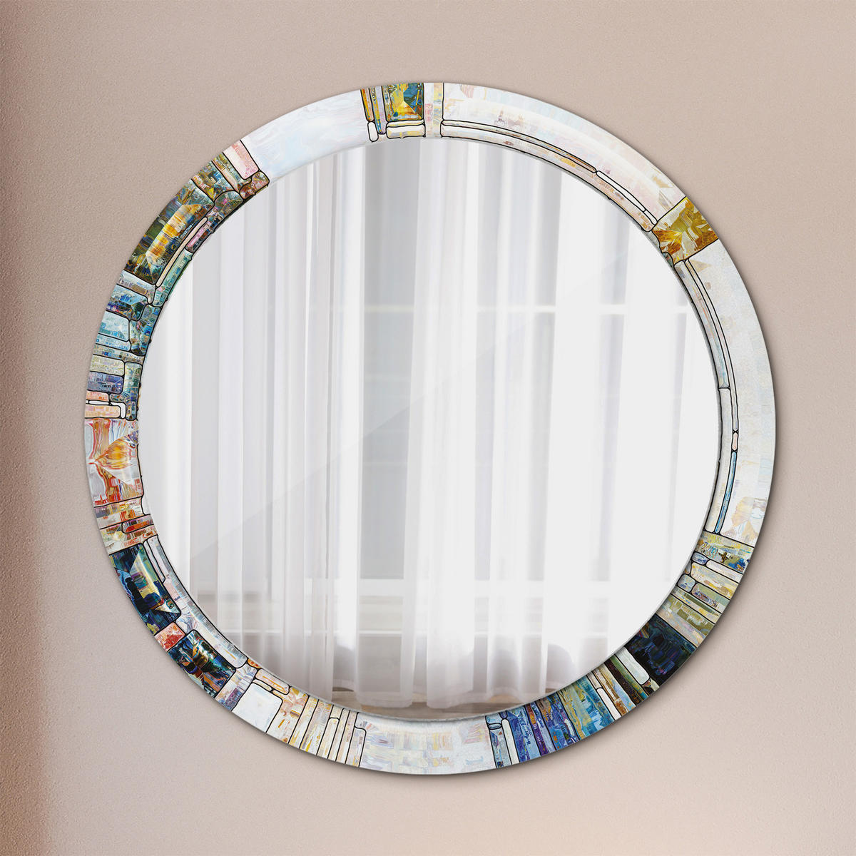 SPIEGEL Ø90 cm Rund mit Aufdruck - Perlmutt, Glas (90/90/0.4cm) - TULUP