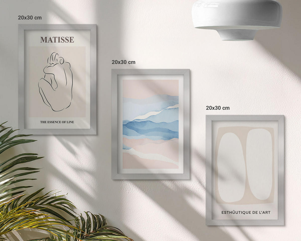 WANDBILDER 3er Set - 20x30 cm Silberner Rahmen - Matisses abstrakte Formen - Silberfarben, Kunststoff (20/30cm) - ArtPrintCave