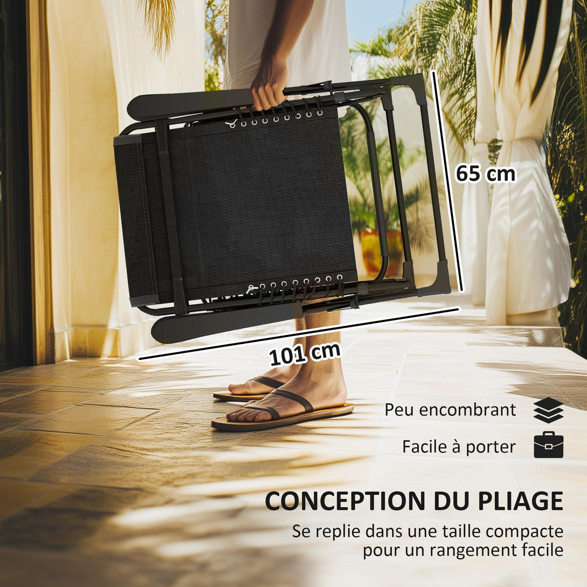 SONNENLIEGE DE-15655 2er-Set, 5-fach verstellbar mit Kopfkissen Schwarz - Schwarz, Metall (65/112/90cm) - ComfortXL