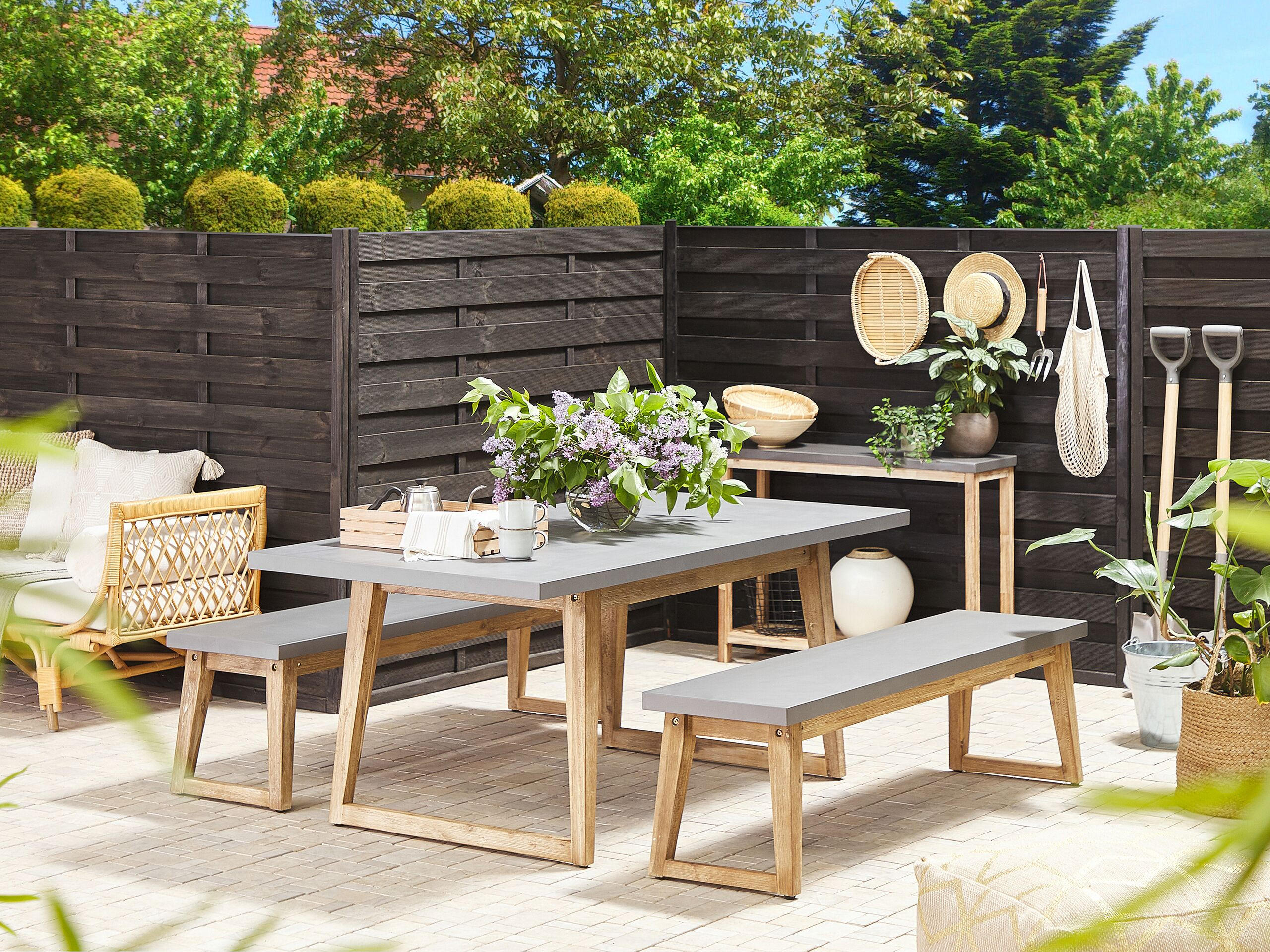 GARTENTISCH Beton/Akazienholz 180/90 cm Oria - Hellbraun/Grau, Stein (90/180/75cm) - Beliani