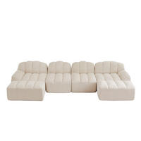 WOHNLANDSCHAFT Granulierter Fleece Beige mit 2 Ottomanen - Beige, Textil (366/79/165cm) - WISHDOR