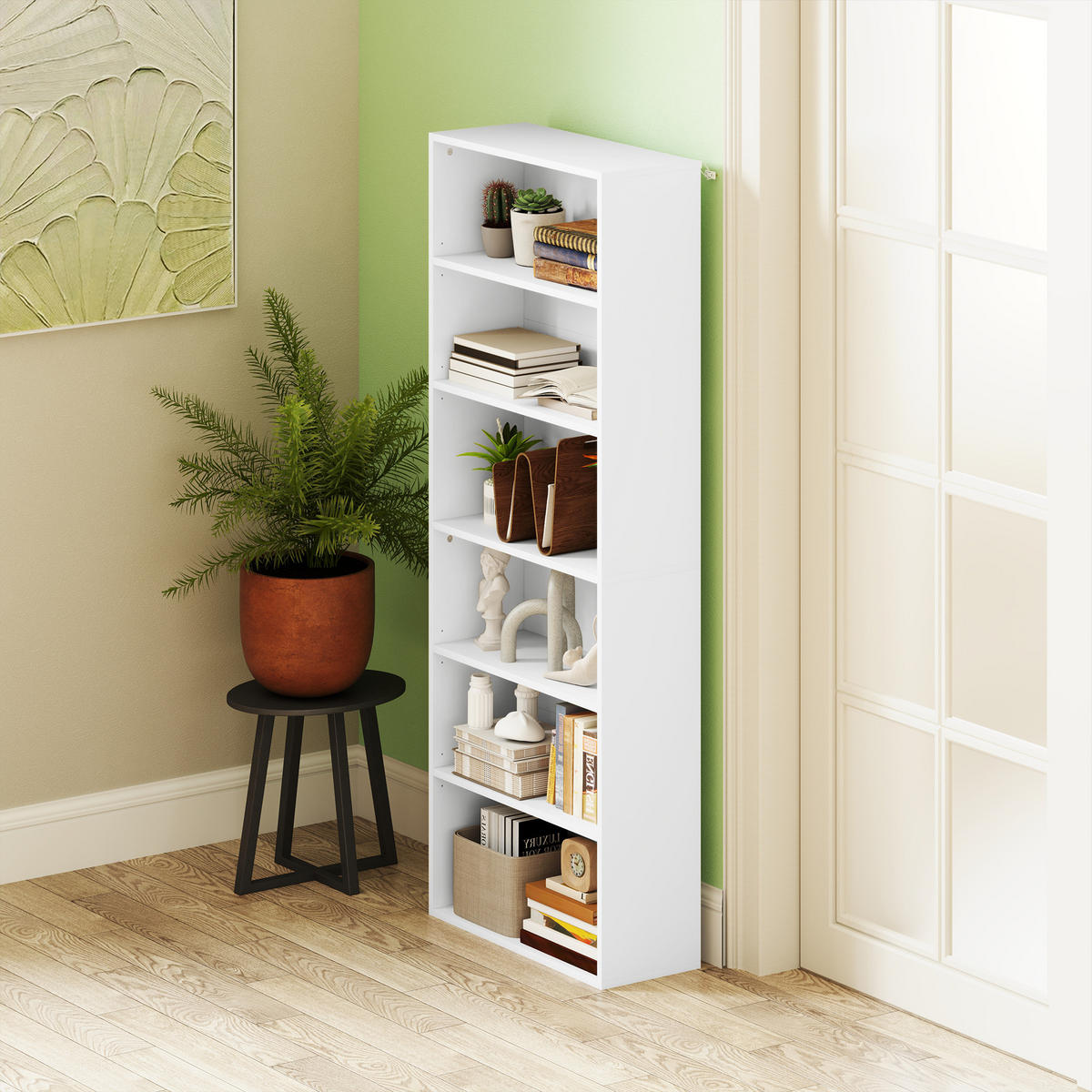 BÜCHERREGAL mit Verstellbare Ablage, Weiß - Weiß, Karton (24/158.5/60cm) - HOMCOM