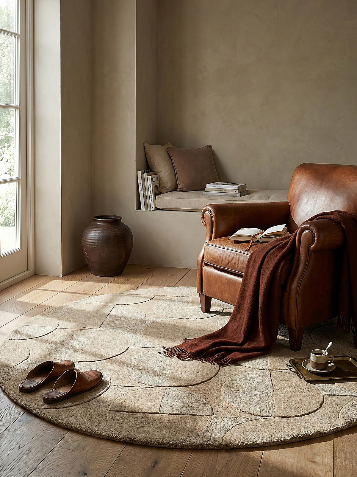 WOLLTEPPICH Geometrisches-Design, naturfarben DEBEN NOAH, Braun 160x160 cm - Braun, Textil (160/160cm) - KADIMA DESIGN