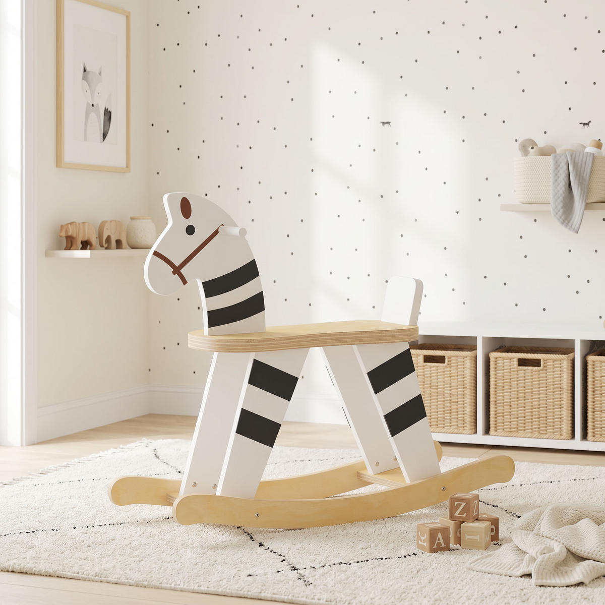 KINDERSCHAUKELPFERD MDF Mehrschichtplatte Schwarz Weiß - Schwarz, Holzwerkstoff (26/53/68cm) - AIYAPLAY
