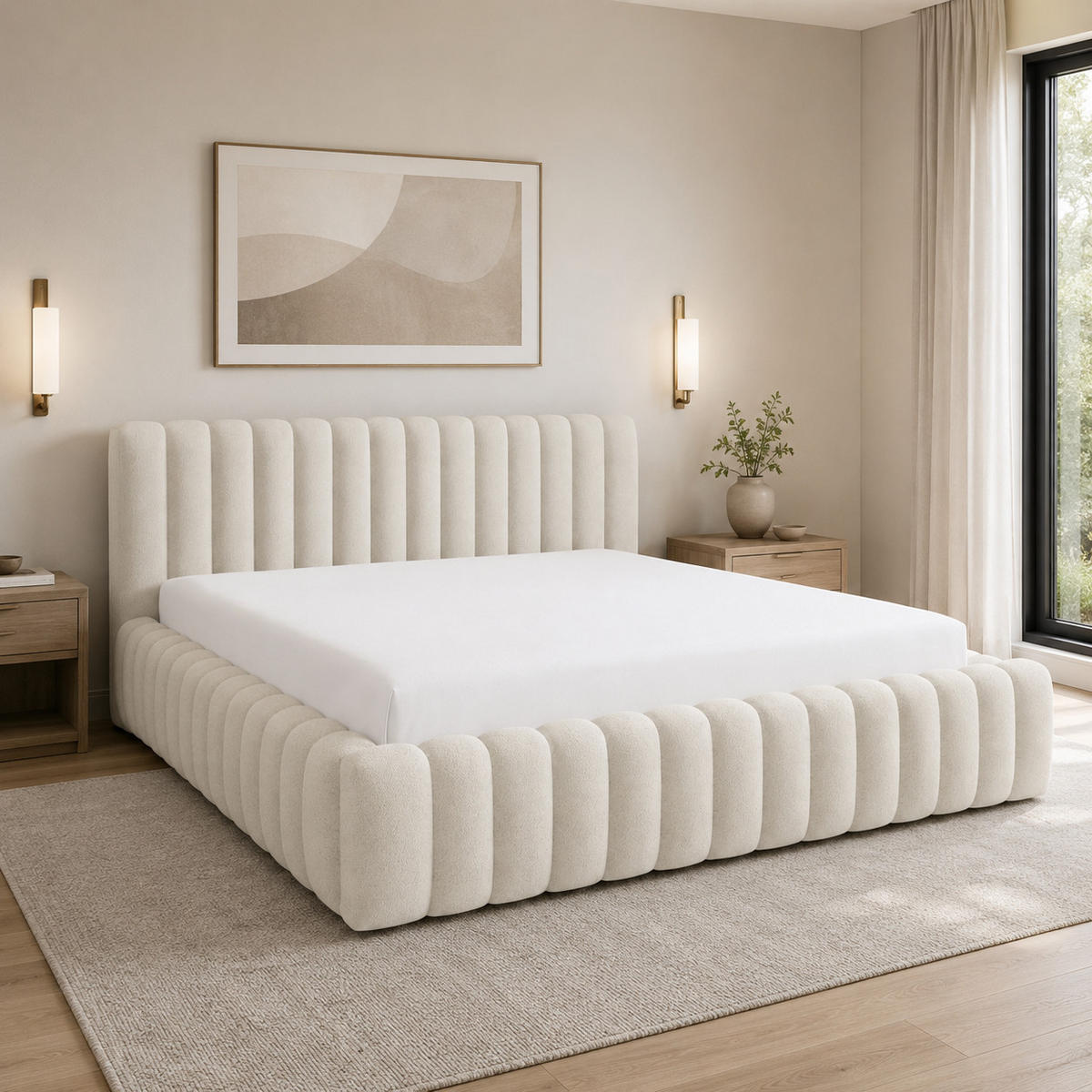 POLSTERBETT mit Stauraum Bouclé 200x200 cm in Creme - Creme, Textil (200/200cm) - Home Collective