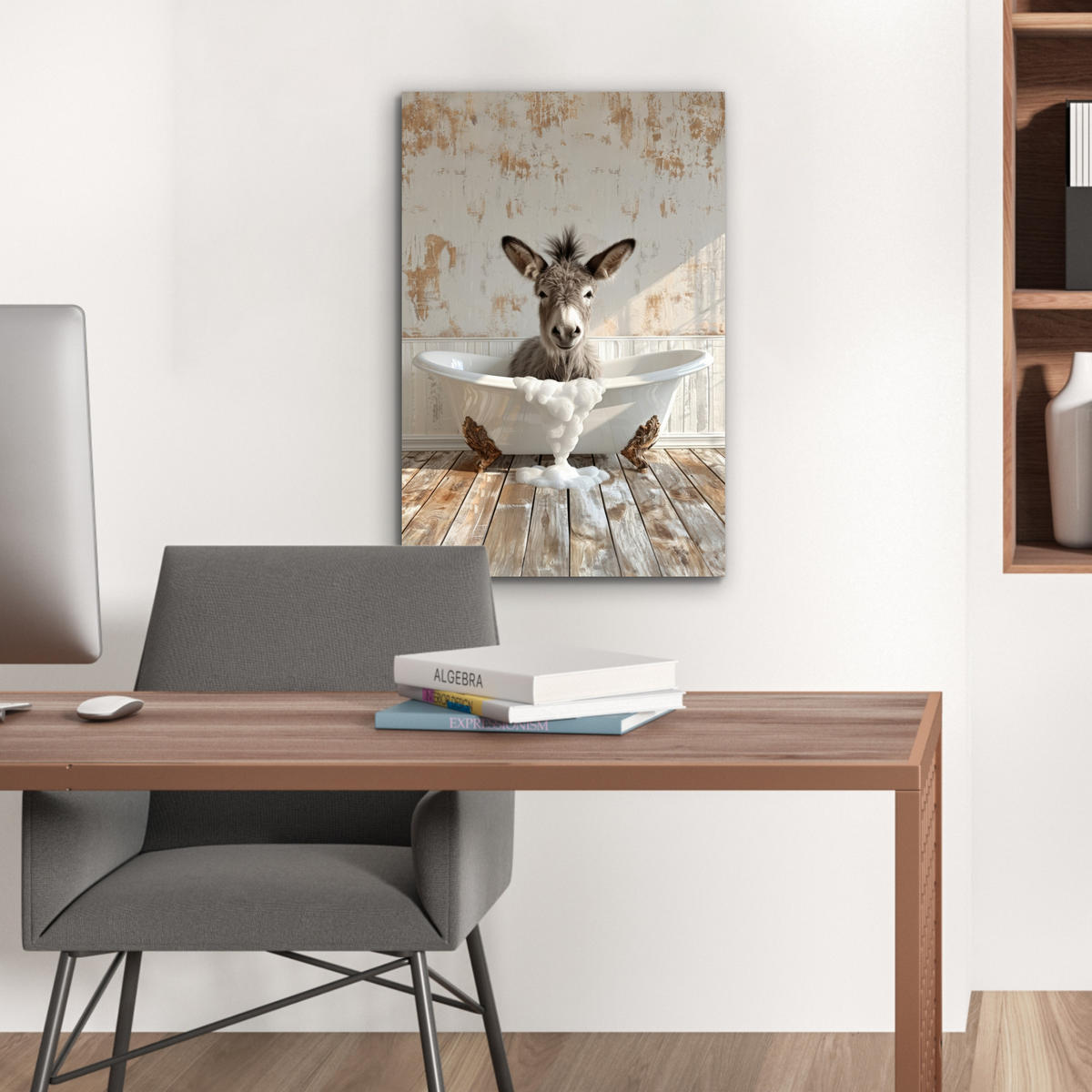 METALLBILD Esel - Tiere - Badewanne - Schaumstoff 40x60 cm - Weiß, Metall (40/60cm) - MuchoWow