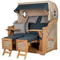 STRANDKORB Komplettset: Ammersee Grande XL Teak Bullauge - PE shell - Modell 593 - Grau, Holz/Kunststoff (142/165/95cm) - bene living