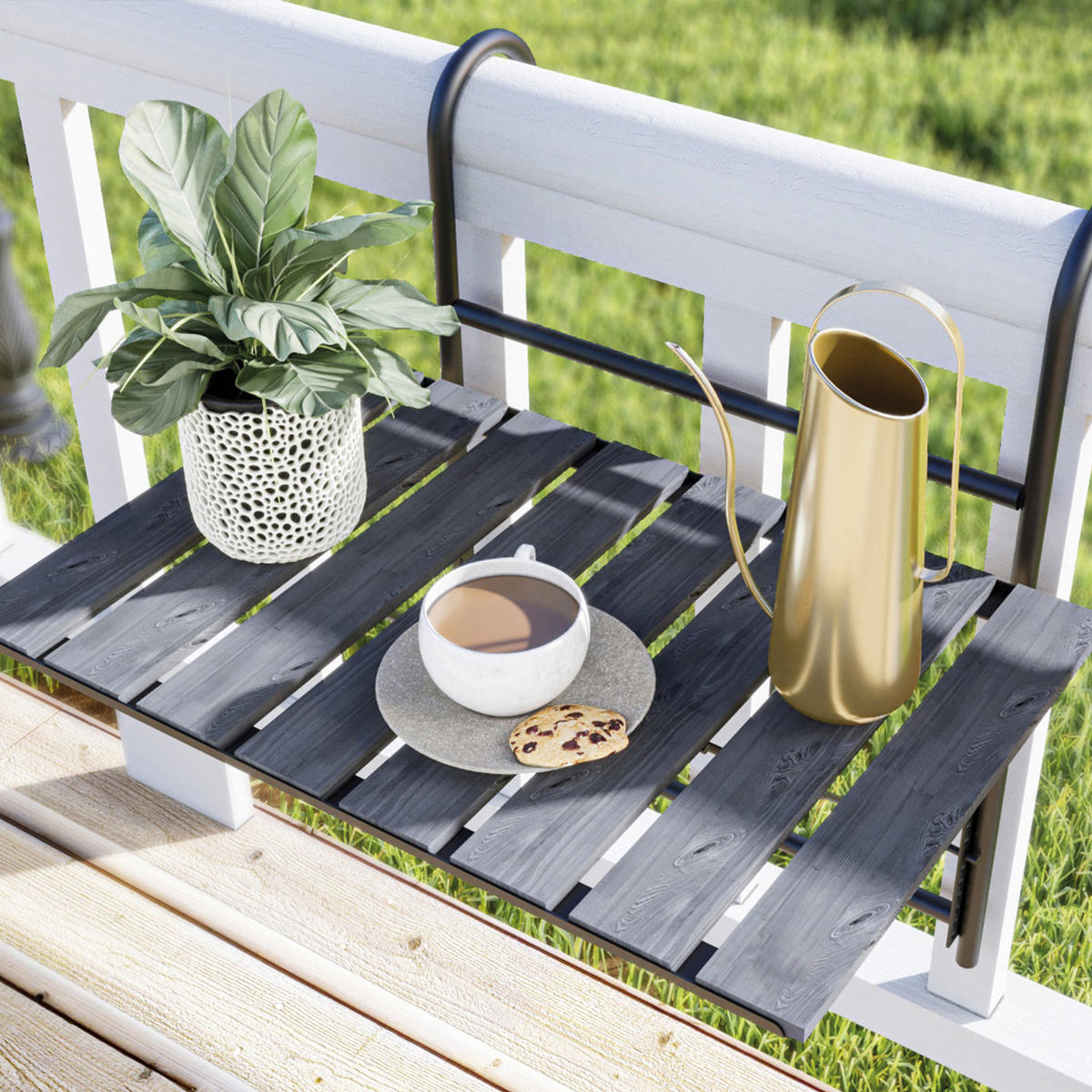 BALKONHÄNGETISCH Petäjävesi - Grau, Holz/Metall (40/60/58cm) - [en.casa]