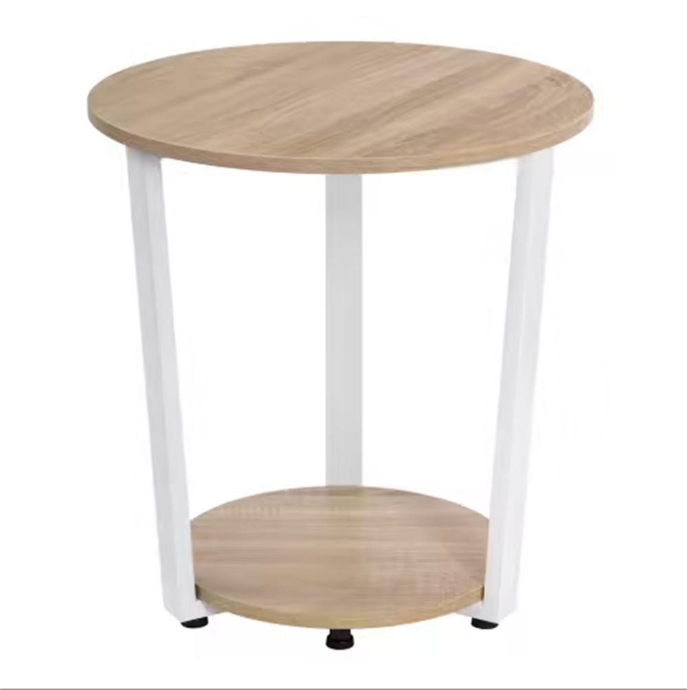 COUCHTISCH rund Weiß/Helle Eichenoptik 2 Ablagen 50/50/53 cm - Eichefarben/Weiß, Holz/Metall (50/50/53cm)