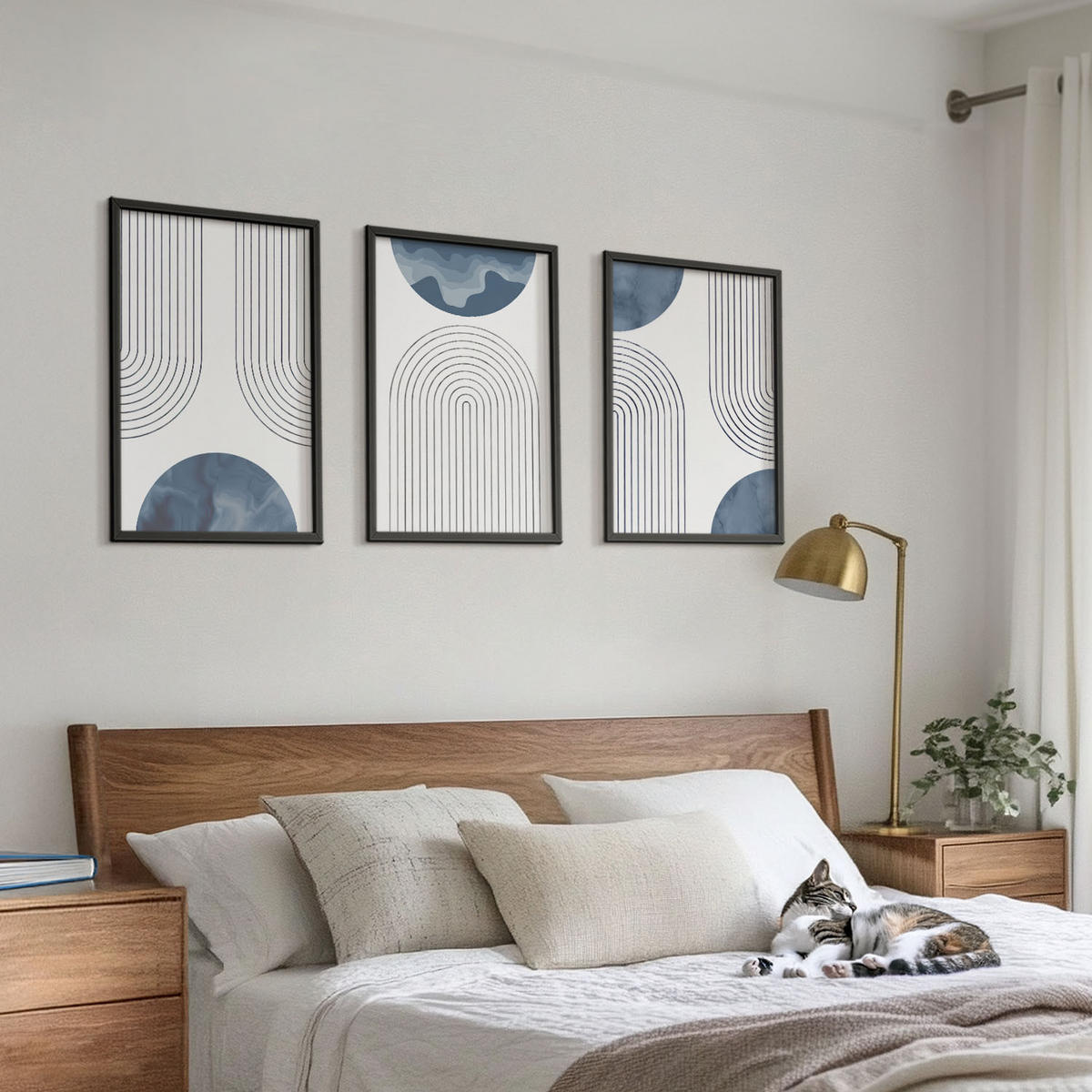 BILDER SET 3er Set - 40x60 cm Schwarzer Rahmen - Abstrakte blaue Muster - Schwarz, Kunststoff (40/60cm) - TULUP