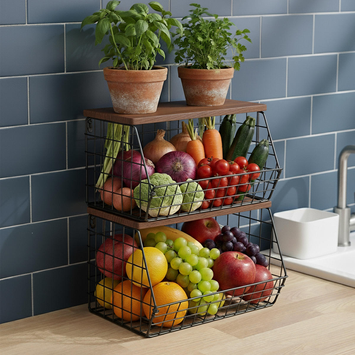 OBSTKORB Wandregal - Schwarz, Holzwerkstoff/Metall (30cm) - Relaxdays