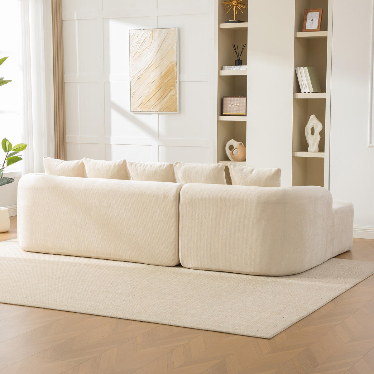ECKSOFA Chenille Beige mit Kissen - Beige, Textil (270/172cm) - WISHDOR