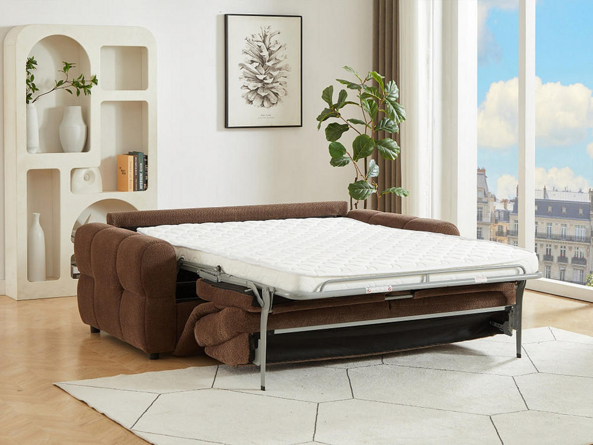 3-SITZER Schlafsofa aus braunem Chenille-Stoff ECORIA - Braun, Textil (202/96/100cm) - Vente-Unique