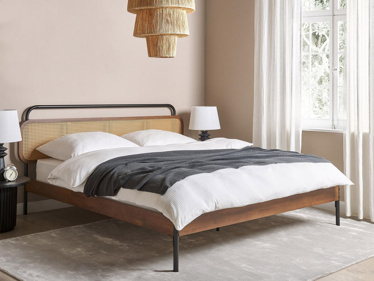 BETT mit Lattenrost 180/200 cm Dunkelbraun Boussicourt - Dunkelbraun/Schwarz, Holz (180/200cm) - Beliani