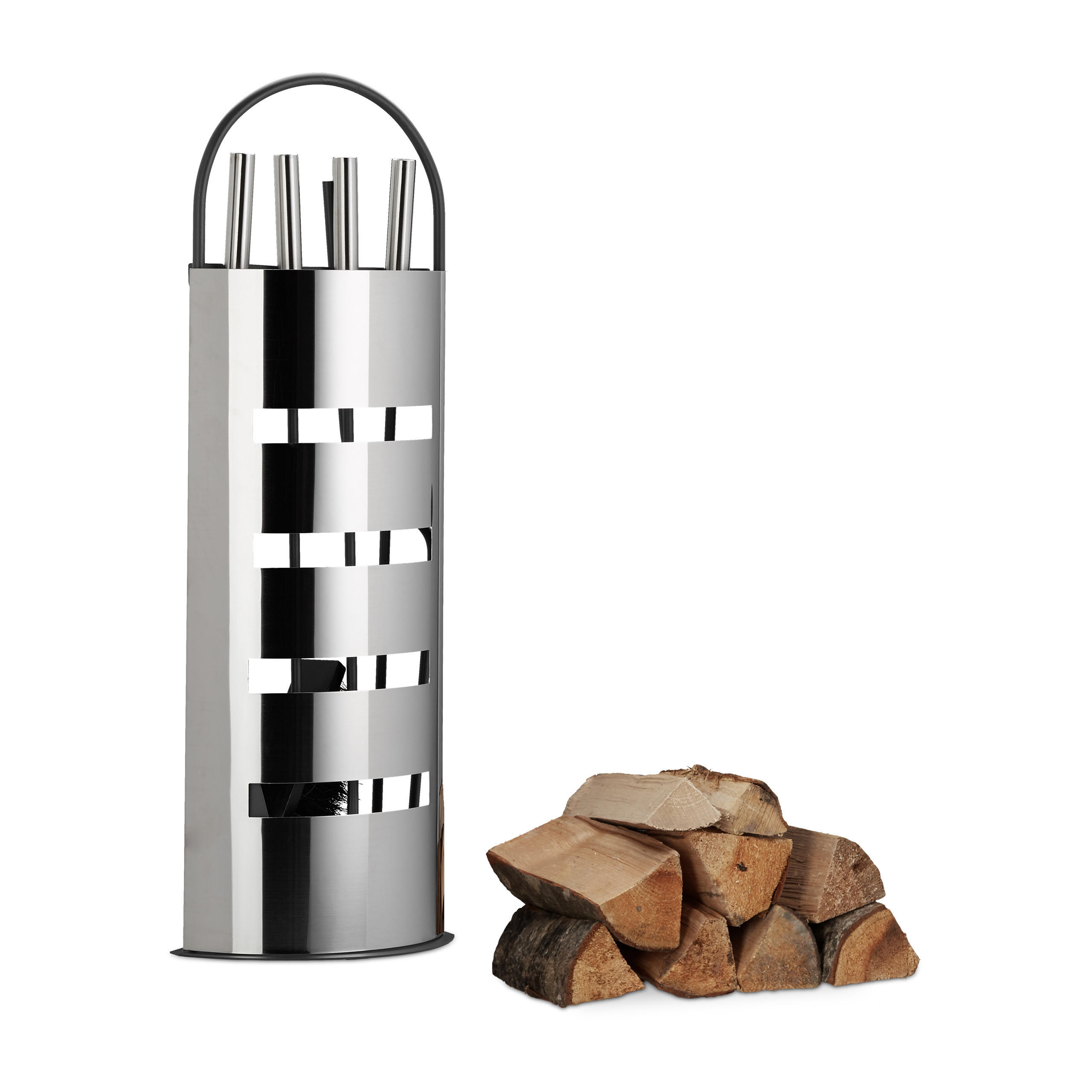 KAMINBESTECK - Silberfarben, Metall (23/66/15cm) - Relaxdays