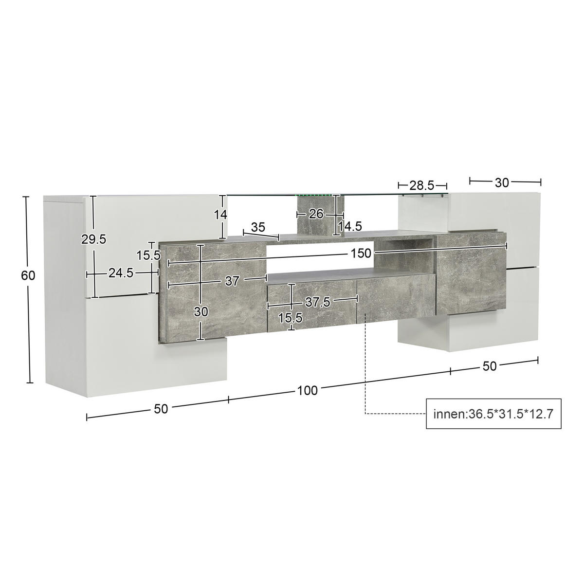 TV-LOWBOARD 200/35/60 cm mit LED-Beleuchtung und 2 Schubladen - Weiß, Holzwerkstoff (200/60/35cm) - BEAOK